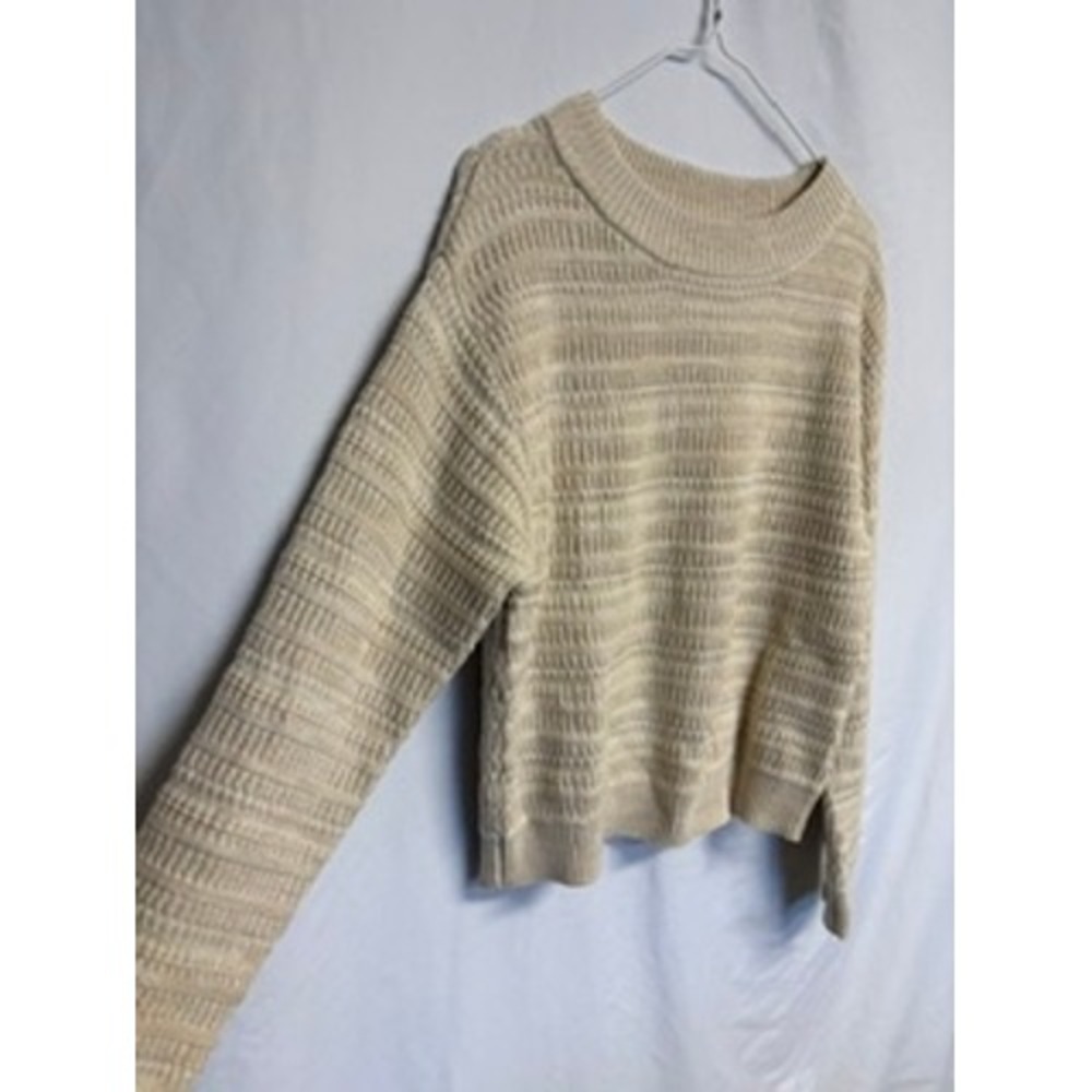 Fishermen Boho Coastal Womens Cream Beige Textured Knit Crewneck Sweater Size S